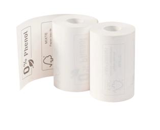 Bobine pour tickets de carte bancaire 57x40mm - 18m - 1 pli thermique 55g/m2 sans phénol et sans plastique