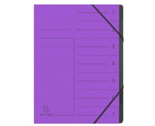 Stapled Multipart file with black elastic, 7 compartments, A4 - Purple