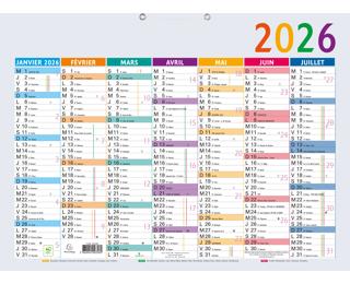 Calendrier Multicolore 55 x 40,5 cm Semestriel 2026 - Multicolore