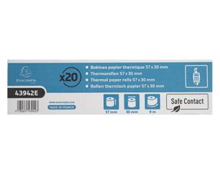 Bobine pour tickets de carte bancaire 57x30mm - 9m - 1 pli thermique 52g/m2 - Safe Contact. 