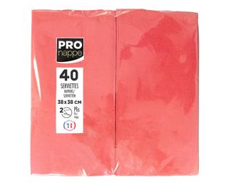 Paquet de 40 serviettes micro gaufrées ouate 2 plis - pliées 1/8 - Rouge