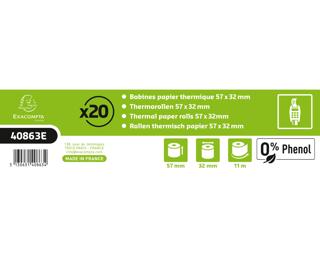 Bobine pour tickets de carte bancaire 57x32mm - 11m - 1 pli thermique 55g/m2 sans Phenol - Blanc