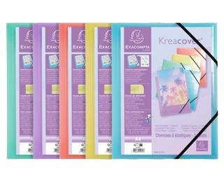 Sammelmappe A4 mit Gummizug und 3 Klappen, PP, Kreacover Pastell - Farben sortiert