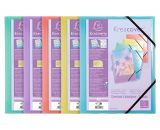 Kreacov Elasticated 3 Flap Folder PP A4, Pastel Assorted 