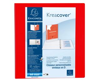 Classeur PP personnalisable Kreacover - 4 anneaux en D 60mm - A4 maxi - Rouge