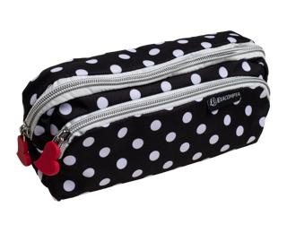 Rechteckiges Schlampermäppchen, 2 Fächer, Dots - Schwarz/weiß