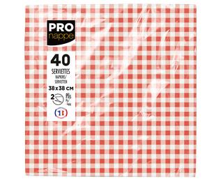 Paquet de 40 serviettes micro-gaufrées ouate décorées 2 plis - 38x40 cm - Vichy rouge