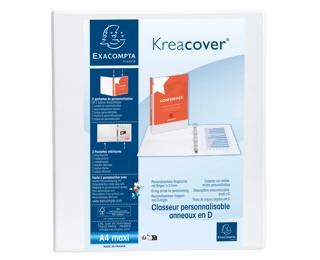 Classeur PP personnalisable Kreacover - 4 anneaux en D 50mm - A4 maxi - Blanc