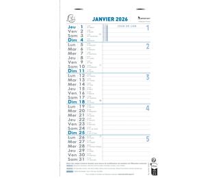 Calendrier Bloc mensuel avec feuillets détachables sans support 13 x 23 cm 2026