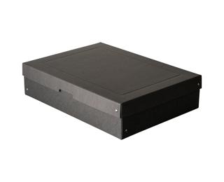 Caja de almacenamiento PureBox con tapa - embalaje de regalo - sin plástico - formato A3 - altura 100 mm - asa recortada - rodeada por una cinta - Negro