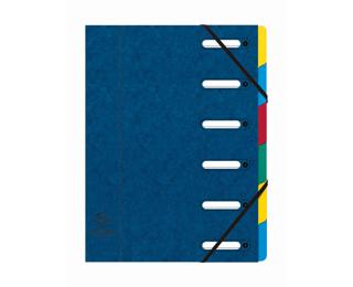 Trieur HARMONIKA® à fenêtres avec élastiques véritable carte lustrée 6 compartiments - Bleu