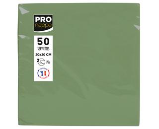 Paquet de 50 serviettes cocktail micro-gaufrées ouate 2 plis - 20x20 cm - Vert olive