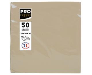 Paquet de 50 serviettes cocktail micro-gaufrées ouate 2 plis - 20x20 cm - Ficelle
