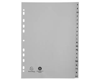 Register A4 aus Recycling-PP grau 120µ mit bedruckten Taben A-Z (inkl. Sch, St), 20 Positionen - Grau