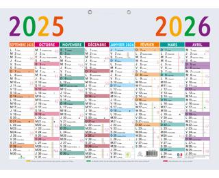 Calendrier Multicolore 55 x 40,5 cm Septembre 2025 à Décembre 2026 - Gris