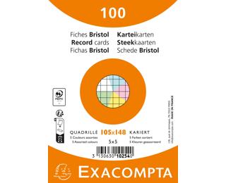 Paquet de 100 fiches sous film - Bristol quadrillé 5x5 non perforé 105x148mm - Couleurs assorties