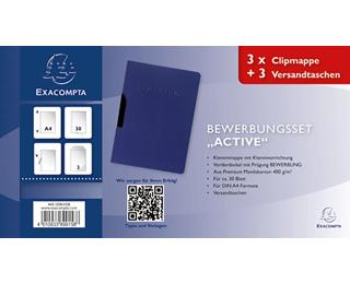 Bewerbungsmappe aus Colorspan-Karton, mit Lederoptik, 3er Set - Blau