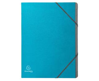 Trieur agrafé 3 rabats avec élastiques 12 compartiments Tekso - A4 - Turquoise