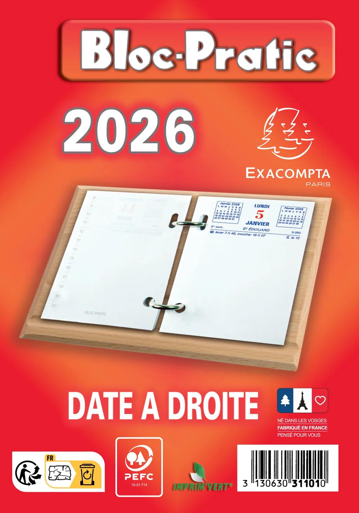 Recharge D'éphéméride 2026 - Bloc Agenda Jour Par Jour Format 12x8,2 Cm, Papier Clairefontaine - 10