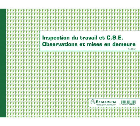 Exacompta Registre Inspection Du Travail Et CSE - 24x32 Cm - 16 Pages Numérotées - Réf. 6615E