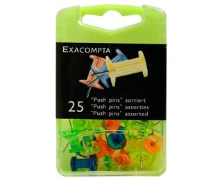 Blisterbox mit 25 Stück Pinnwandnadeln Push Pins, Ø10mm, Spitze 7mm - Transparente Farben sortiert
