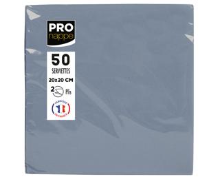 Paquet de 50 serviettes cocktail micro-gaufrées ouate 2 plis - 20x20 cm - Gris