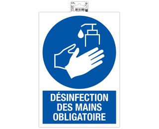 Panneau PVC adhésif antidérapant Désinfection obligatoire 23 x 33 cm - Bleu