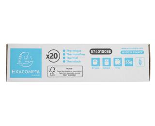 Exacompta Ref: 5740100SE - 57 x 40mm, 55gsm Thermal Paper Receipt Till Rolls, For PDQ Credit Card Machines, Card Readers, EPOS, POS Terminal, BPA Free, 17m, White, Box of 20 - White