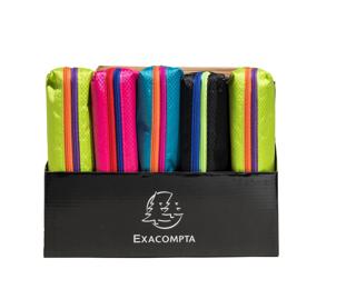 Exacompta Display of Tricolor Polyester Square Pencil Case Assorted - Assorted colours
