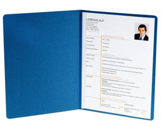 Bewerbungsmappe aus Colorspan-Karton 400g/qm mit Leinenoptik, Serie Success, 2-teilig mit 1 Klemmschiene, DIN A4 - Blau