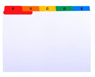 Intercalari per schedario, 25 scomparti alfabetici A-Z cartoncino 160 g/mq - A6 in orizzontale - Bianco