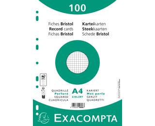 Paquet 100 fiches sous film - bristol quadrillé 5x5 perforé- 210x297mm 