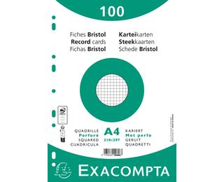 Paquet 100 fiches sous film - bristol quadrillé 5x5 perforé- 210x297mm 