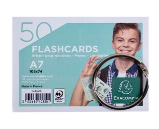 Paquet de 50 Flashcards sous film + anneau - bristol ligné perforé - format A7 