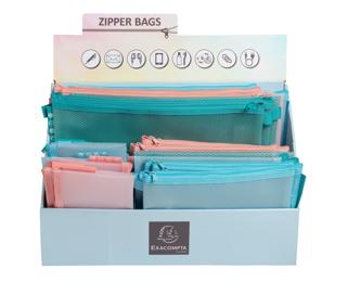 Présentoir de 36 pochettes zip A4-A5-A6 Chromaline pastel - Couleurs assorties