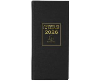 Agenda de bureau Banquier long Euro et cents 16 x 34 cm Journalier 2026 - Noir