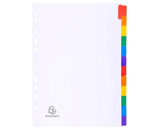 Intercalaires carte blanche 160g avec onglets couleurs renforcés - 12 positions - A4 