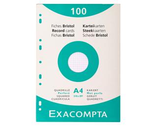Étui de 100 fiches - bristol quadrillé 5x5 perforé 210x297mm 