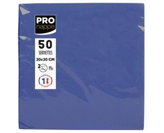 Paquet de 50 serviettes cocktail micro-gaufrées ouate 2 plis - 20x20 cm - Bleu marine