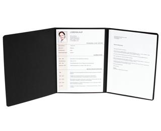 Bewerbungsmappe aus Colorspan-Karton 400g/qm mit Leinenoptik, Serie Excellence, vertikale Prägung 3-teilig mit 2 Klemmschienen, DIN A4 - Schwarz