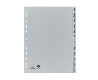 Register A4 aus Recycling-PP grau 120µ mit bedruckten Taben Jan-Dez. (DE), 12 Positionen - Grau