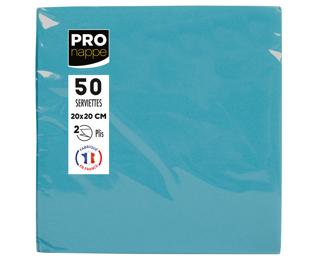 Paquet de 50 serviettes cocktail micro-gaufrées ouate 2 plis - 20x20 cm - Turquoise