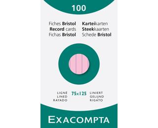 Étui de 100 fiches - bristol ligné non perforé 75x125mm - Rose