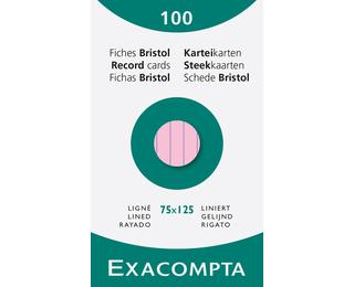 Étui de 100 fiches - bristol ligné non perforé 75x125mm - Rose