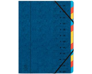 Trieur agrafé avec élastiques 12 compartiments - Bleu