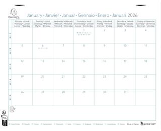 Calendrier Bloc mensuel avec feuillets détachables 18 x 24 cm sans support 2026
