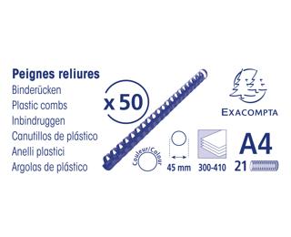 Boite 50 reliures spirales plastique 45mm