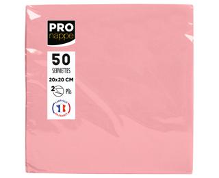 Paquet de 50 serviettes cocktail micro-gaufrées ouate 2 plis - 20x20 cm - Rose poudré