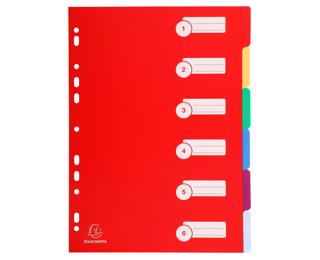 Intercalaires polypropylène opaque semi rigide 6 positions - A4 - Couleurs assorties