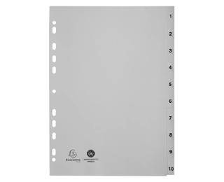 Tabbladen met bedrukte tabs in gerecycled PP - 10 tabs - 1 tot 10 - A4 - Grijs